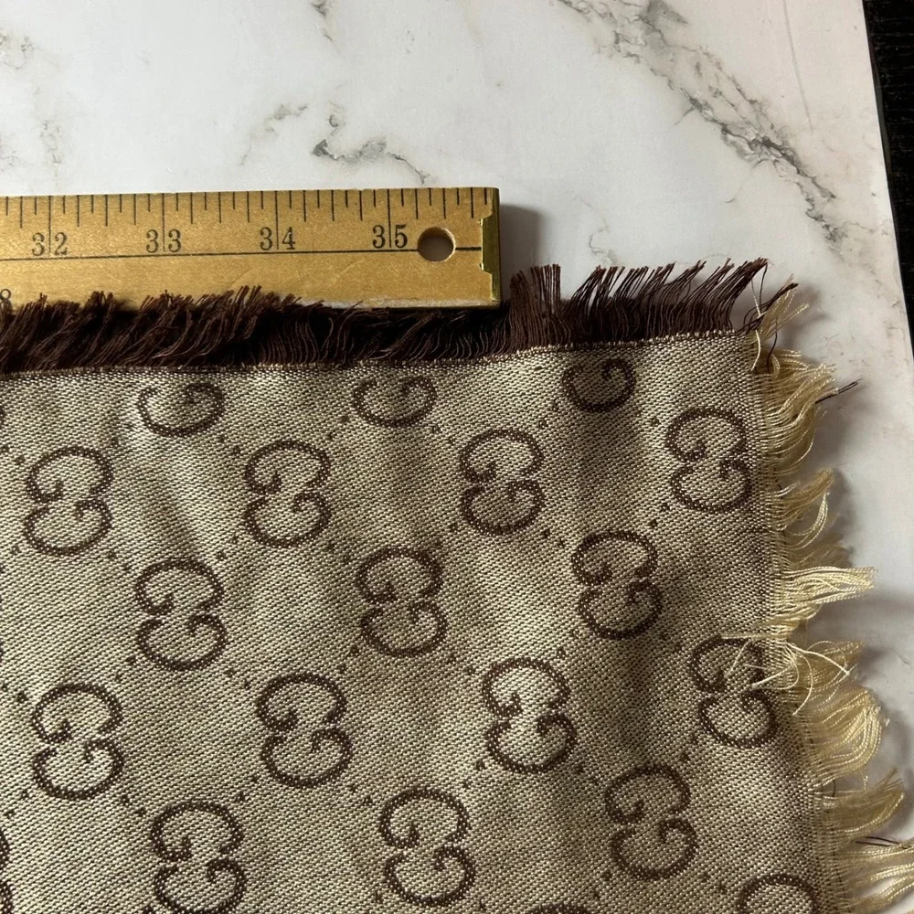 Gucci GG Monogram Web Stripe Scarf Beige Brown Green Red Fringed Made in Italy